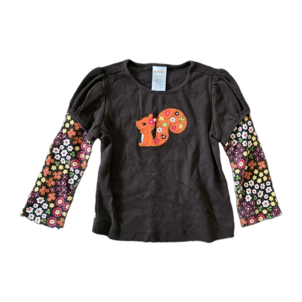 Gymboree Falling For Autumn Tshirt 18-24 Months Long Sleeve Top Squirrel Floral
